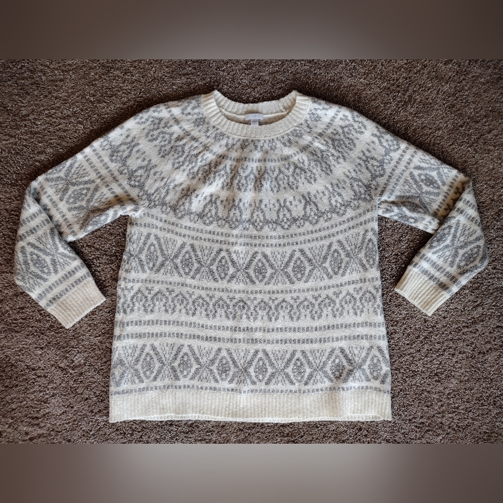 J. Jill Classic Fair Isle Nordic Cotton Blend Knit Sweater Medium NWOT